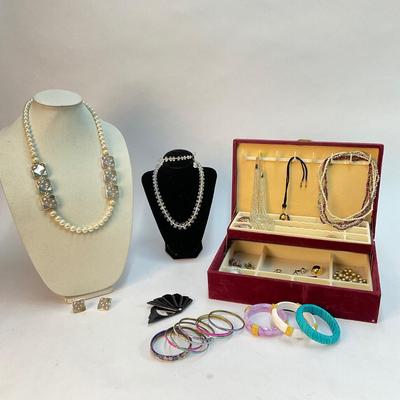 254 Assorted Bracelets, Glass necklace & Bracelet set, clip on earrings