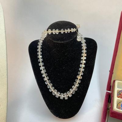 254 Assorted Bracelets, Glass necklace & Bracelet set, clip on earrings