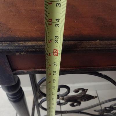 Wood Finish Sideboard Table with Decorative Wrought Metal Fleur de Lis Accent