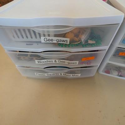 Storage Drawers with Assorted Crafting Accessories- Approx 14 1/2" x 13" x 11