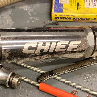 LOT 52: Collection of Air Gun Tools and Accessories (Chicago Pneumatic Impact Wrench, Mechanic's Sanders, Chief Air Needle Scaler,...