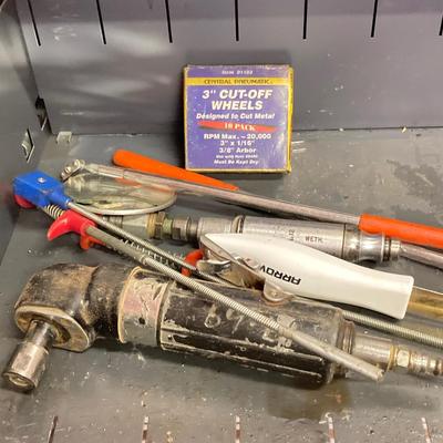 LOT 52: Collection of Air Gun Tools and Accessories (Chicago Pneumatic Impact Wrench, Mechanic's Sanders, Chief Air Needle Scaler,...