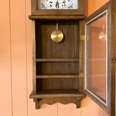 LOT 56: Vintage Wooden Display Cabinet Style Hanging Wall Clock