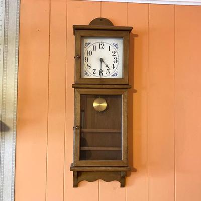 LOT 56: Vintage Wooden Display Cabinet Style Hanging Wall Clock