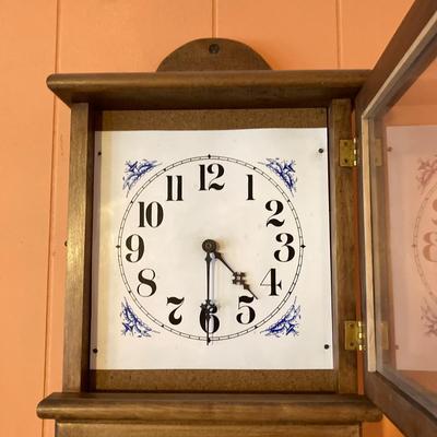 LOT 56: Vintage Wooden Display Cabinet Style Hanging Wall Clock