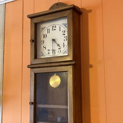 LOT 56: Vintage Wooden Display Cabinet Style Hanging Wall Clock