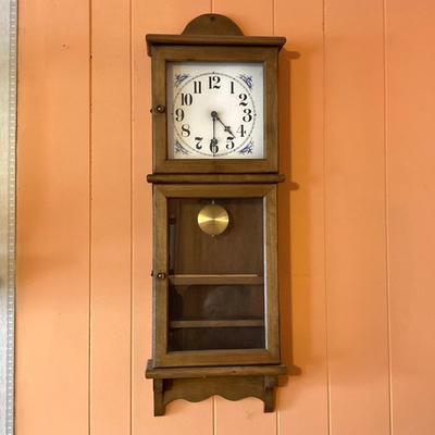 LOT 56: Vintage Wooden Display Cabinet Style Hanging Wall Clock