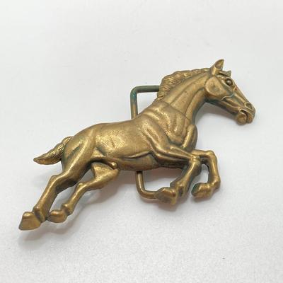 LOT 61: Collection of Horse Themed Belt Buckles - Pony Express, Solid Brass 1978 Baron Buckle and More