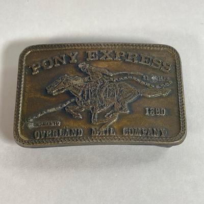 LOT 61: Collection of Horse Themed Belt Buckles - Pony Express, Solid Brass 1978 Baron Buckle and More