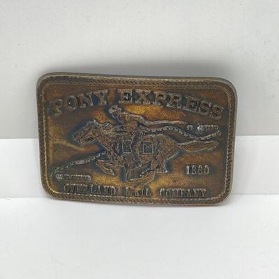 LOT 61: Collection of Horse Themed Belt Buckles - Pony Express, Solid Brass 1978 Baron Buckle and More