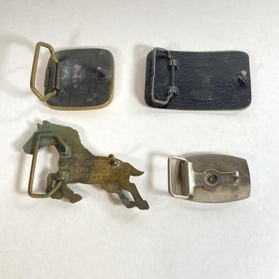 LOT 61: Collection of Horse Themed Belt Buckles - Pony Express, Solid Brass 1978 Baron Buckle and More