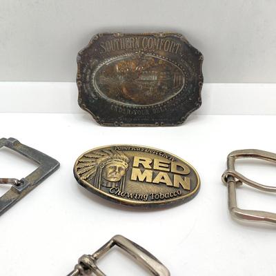 LOT 62: Vintage Belt Buckles - Southern Comfort, Red Man Chewing Tobacco and More