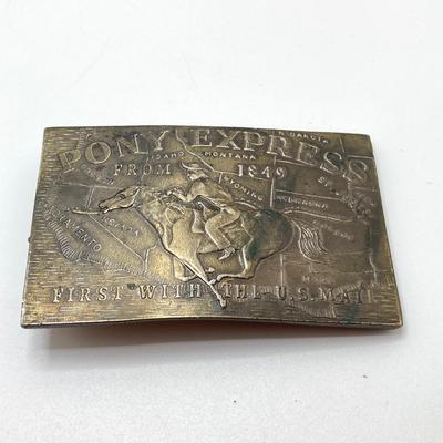 LOT 63: Vintage Belt Buckles (Kinney / Lewis Buckle Chicago) - Budweiser, Pony Express, Personalized Marty and More