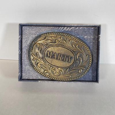 LOT 63: Vintage Belt Buckles (Kinney / Lewis Buckle Chicago) - Budweiser, Pony Express, Personalized Marty and More