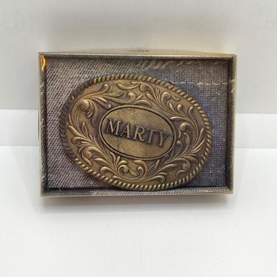 LOT 63: Vintage Belt Buckles (Kinney / Lewis Buckle Chicago) - Budweiser, Pony Express, Personalized Marty and More