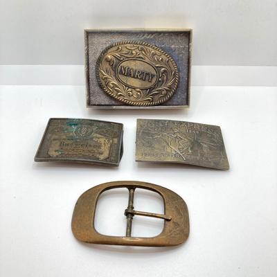 LOT 63: Vintage Belt Buckles (Kinney / Lewis Buckle Chicago) - Budweiser, Pony Express, Personalized Marty and More