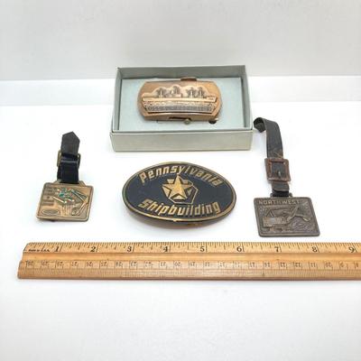 LOT 64: Vintage USS Suribachi AE 21 Belt Buckle in Original Box, Pennsylvania Ship Building DynaBuckle Brass Belt Buckle with Pair of...