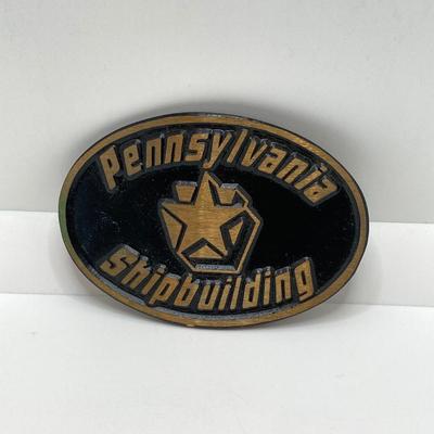 LOT 64: Vintage USS Suribachi AE 21 Belt Buckle in Original Box, Pennsylvania Ship Building DynaBuckle Brass Belt Buckle with Pair of...