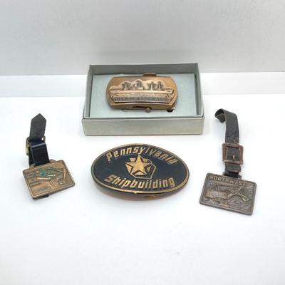 LOT 64: Vintage USS Suribachi AE 21 Belt Buckle in Original Box, Pennsylvania Ship Building DynaBuckle Brass Belt Buckle with Pair of...