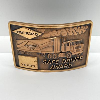 LOT 65: Collection of Vintage Belt Buckles - Keep on Truckin, Suzuki Motor Cycles and Merico Safe Driver Award