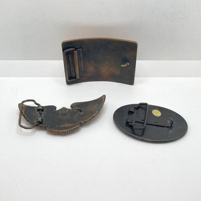 LOT 65: Collection of Vintage Belt Buckles - Keep on Truckin, Suzuki Motor Cycles and Merico Safe Driver Award