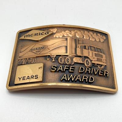 LOT 65: Collection of Vintage Belt Buckles - Keep on Truckin, Suzuki Motor Cycles and Merico Safe Driver Award