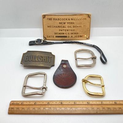 LOT 66: Belt Buckles and More - Bullshit, The Babcock & Wilcox Co., Sun Ship Leather Key Holder,