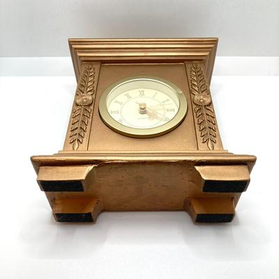LOT 68: Gold Painted Plaster / Chalk Mantle / Table Clock with Collection of Books