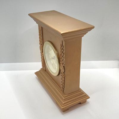 LOT 68: Gold Painted Plaster / Chalk Mantle / Table Clock with Collection of Books