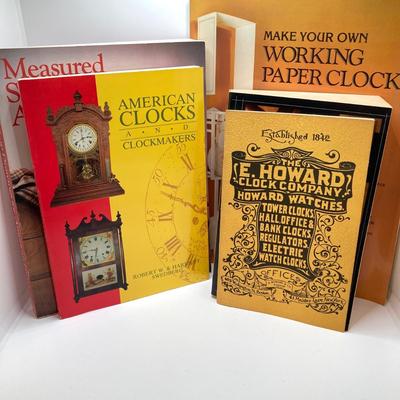 LOT 68: Gold Painted Plaster / Chalk Mantle / Table Clock with Collection of Books