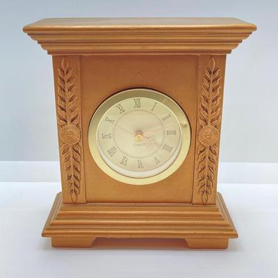 LOT 68: Gold Painted Plaster / Chalk Mantle / Table Clock with Collection of Books