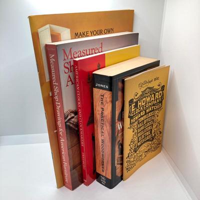 LOT 68: Gold Painted Plaster / Chalk Mantle / Table Clock with Collection of Books