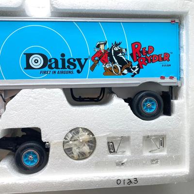 LOT 71: First Gear Daisy Red Ryder 1960 Model B-61 Mack Tractor & Trailer Toy Truck in Original Box #10-0123