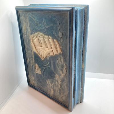 LOT 72: Vintage Incolay Stone Carved Nautical Scene Jewelry Box with Hexagon Shaped Handcrafted in Brazil Exclusively for Avon Products...