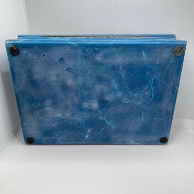 LOT 72: Vintage Incolay Stone Carved Nautical Scene Jewelry Box with Hexagon Shaped Handcrafted in Brazil Exclusively for Avon Products...