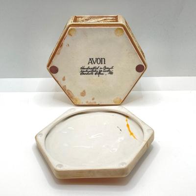 LOT 72: Vintage Incolay Stone Carved Nautical Scene Jewelry Box with Hexagon Shaped Handcrafted in Brazil Exclusively for Avon Products...