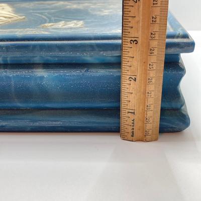 LOT 72: Vintage Incolay Stone Carved Nautical Scene Jewelry Box with Hexagon Shaped Handcrafted in Brazil Exclusively for Avon Products...