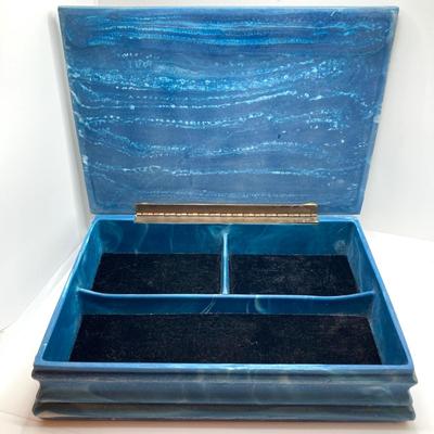 LOT 72: Vintage Incolay Stone Carved Nautical Scene Jewelry Box with Hexagon Shaped Handcrafted in Brazil Exclusively for Avon Products...