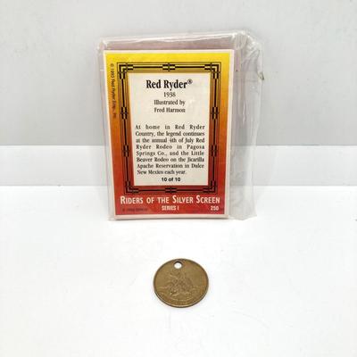 LOT 73: Vintage Red Ryder Collection - Pocket Knives, Books, Lucky Coin / Token and Card