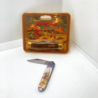 LOT 73: Vintage Red Ryder Collection - Pocket Knives, Books, Lucky Coin / Token and Card