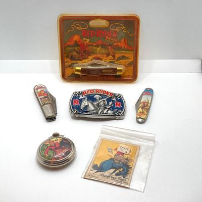 LOT 74: Collection of Red Ryder Memorabilia - Pocket Knives, Limited Edition Belt Buckle, Pocket Watch and More