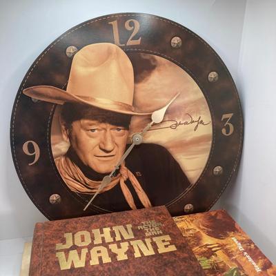 LOT 77: Vintage John Wayne Quartz Wall Clock with Collection of Books
