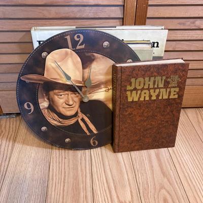 LOT 77: Vintage John Wayne Quartz Wall Clock with Collection of Books