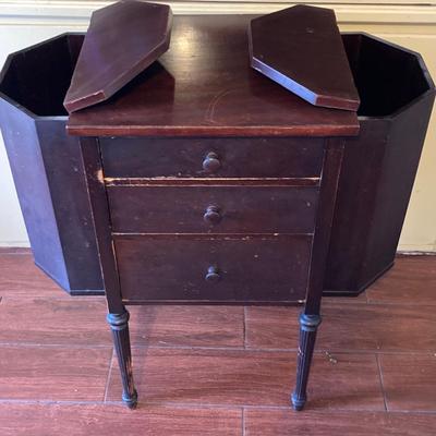 LOT 78: Vintage Wooden Martha Washington Sewing Cabinet with Contents