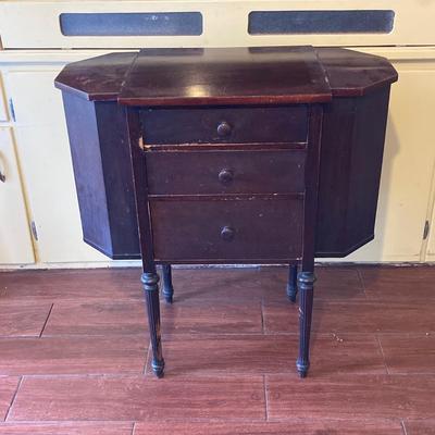 LOT 78: Vintage Wooden Martha Washington Sewing Cabinet with Contents