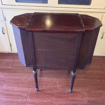 LOT 78: Vintage Wooden Martha Washington Sewing Cabinet with Contents