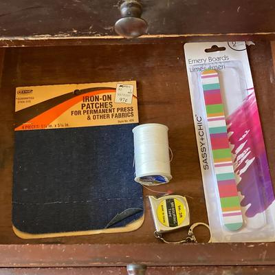 LOT 78: Vintage Wooden Martha Washington Sewing Cabinet with Contents