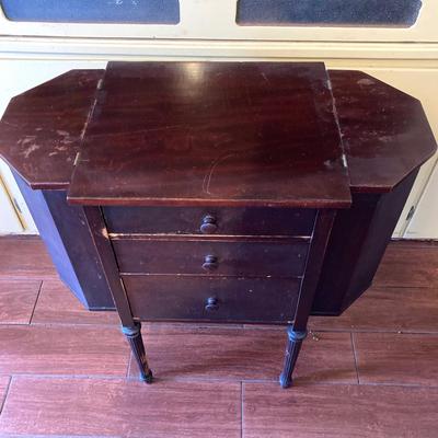 LOT 78: Vintage Wooden Martha Washington Sewing Cabinet with Contents