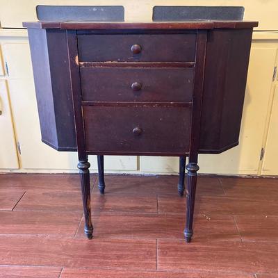 LOT 78: Vintage Wooden Martha Washington Sewing Cabinet with Contents