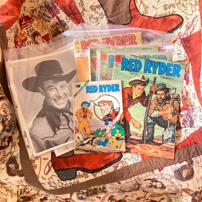 LOT 81: Vintage Western Themed Collection - Quilted Throw Blanket, Red Ryder Comic, Black and White Photographs